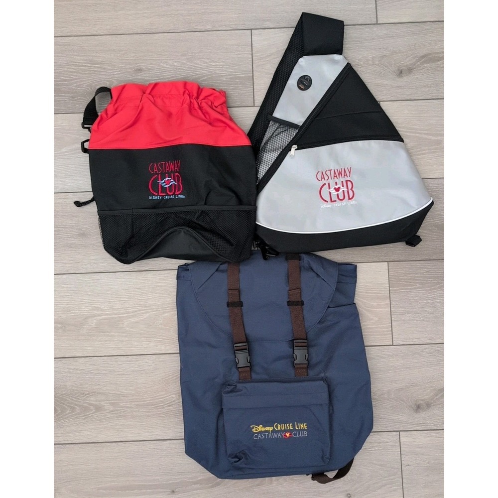 Disney Castaway Club Cruise Line Bags Lot Of 3 Backpack Sling Drawstring